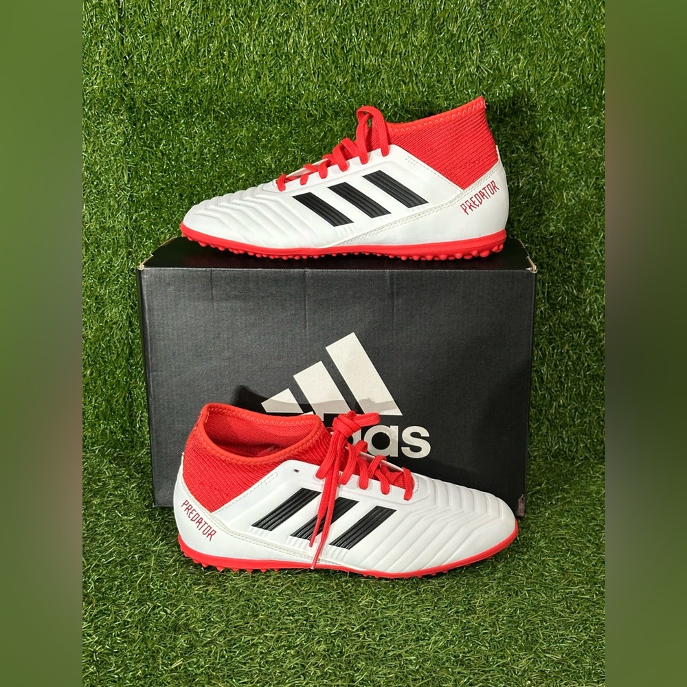 ADIDAS PREDATOR TANGO 18.3 TURF SOCCER SHOES, SIZE 4.5 & 2 KIDS WHITE/BLACK/RED